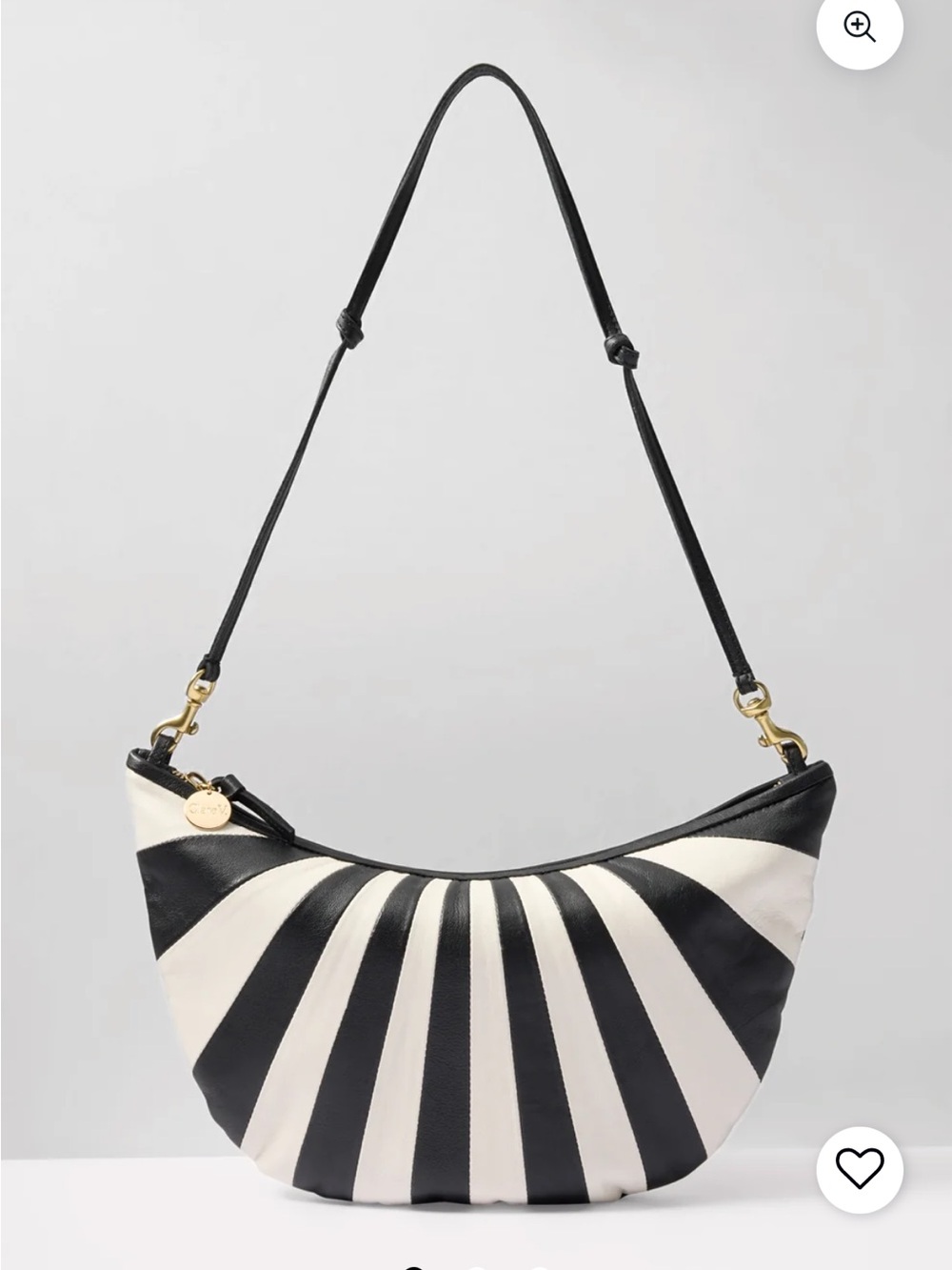 Clare V. Lune Black & White Fan-Stripe Leather Shoulder Bag NWT